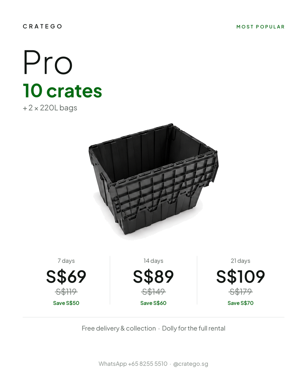 CrateGo Pro plan: 10 crates, from S$69